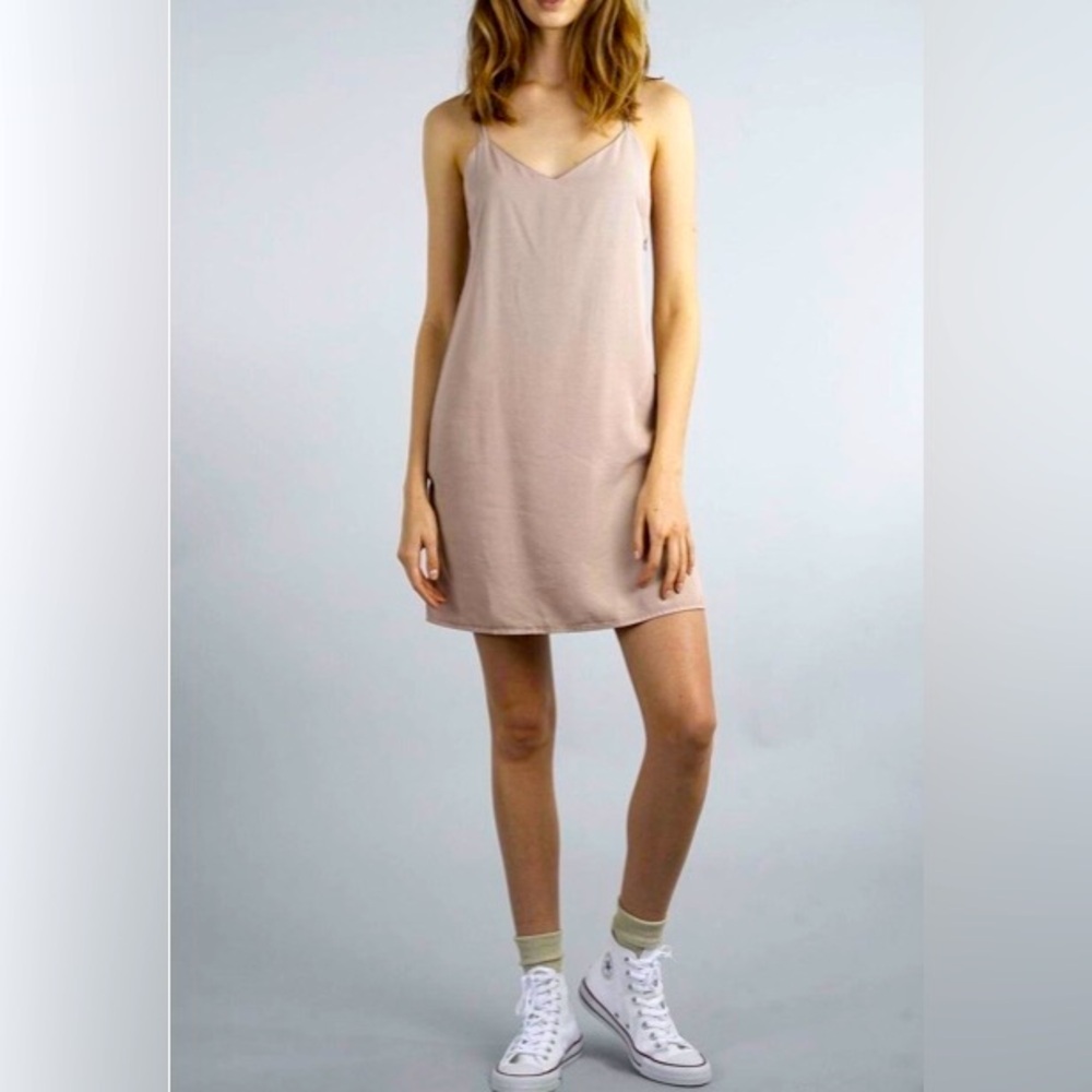 Thread & Supply Spaghetti Strap Slip Mini Dress in Pink Taupe Color Size S